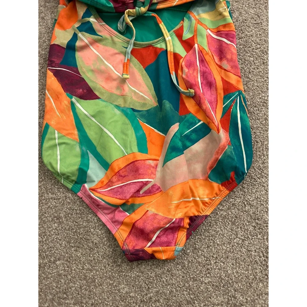Time and Tru One Piece Swimsuit Womens Large 12-14 Green Tropical Leaf Excellent